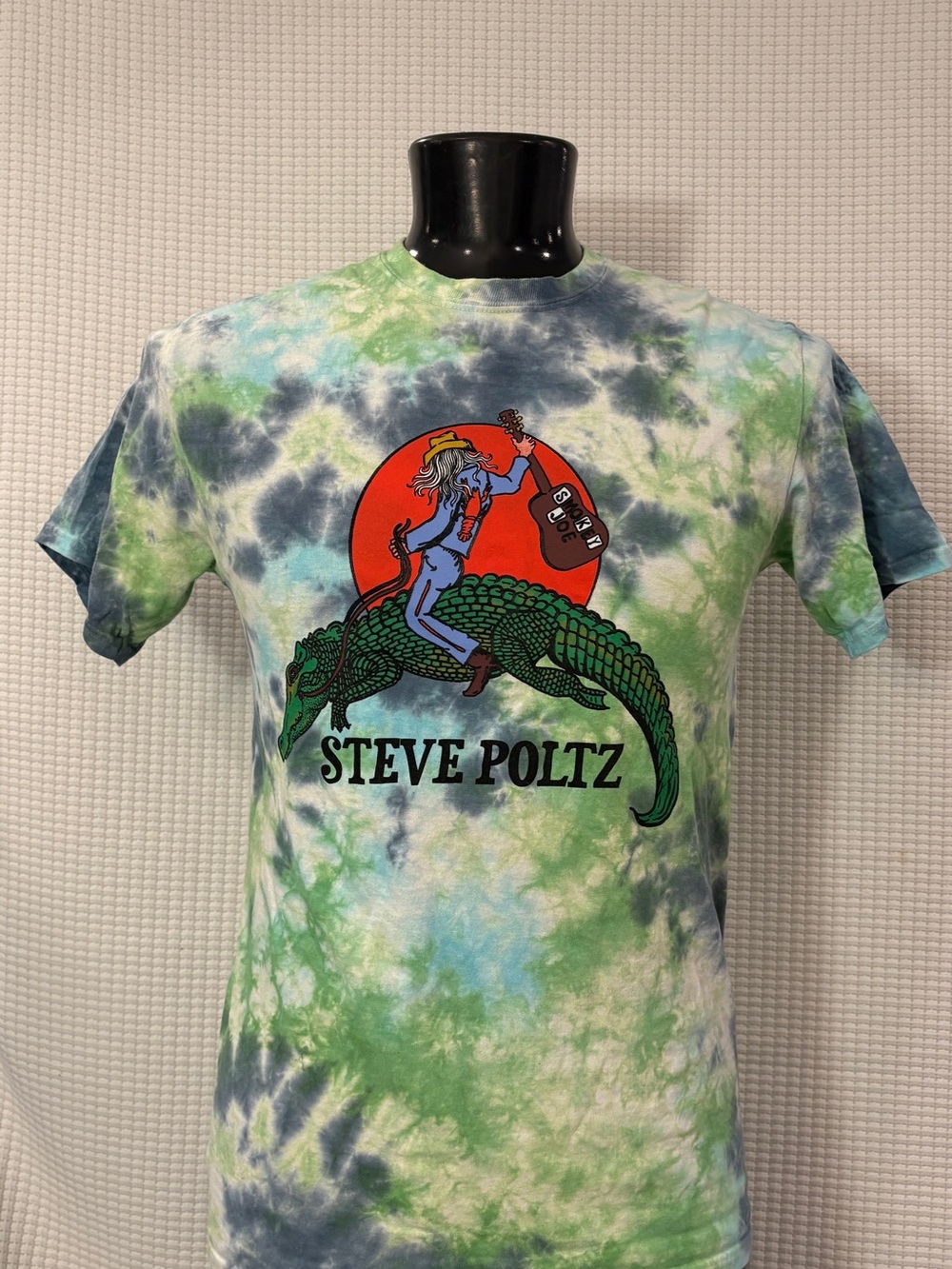 Steve Poltz Alligator Tie Dye Graphic T-Shirt Green Blue Small